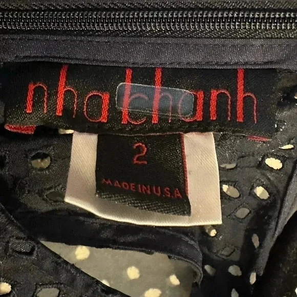 Nha Khanh Navy Bell Dress Shift Eyelet Shift Mini size 2 Wedding Guest - Picture 3 of 7